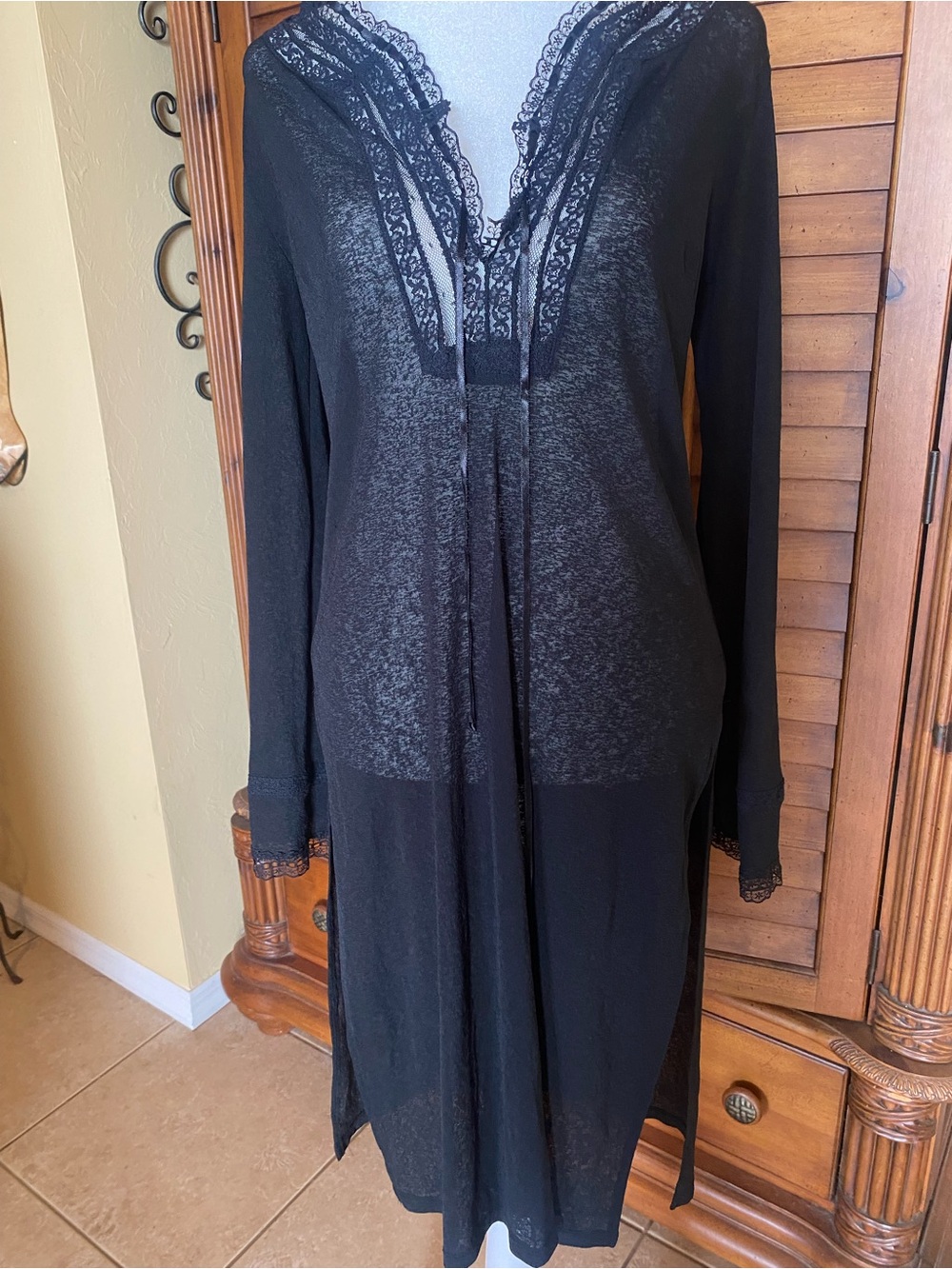 Express Black Sheer Lace-Trim Top with Colorful Accents